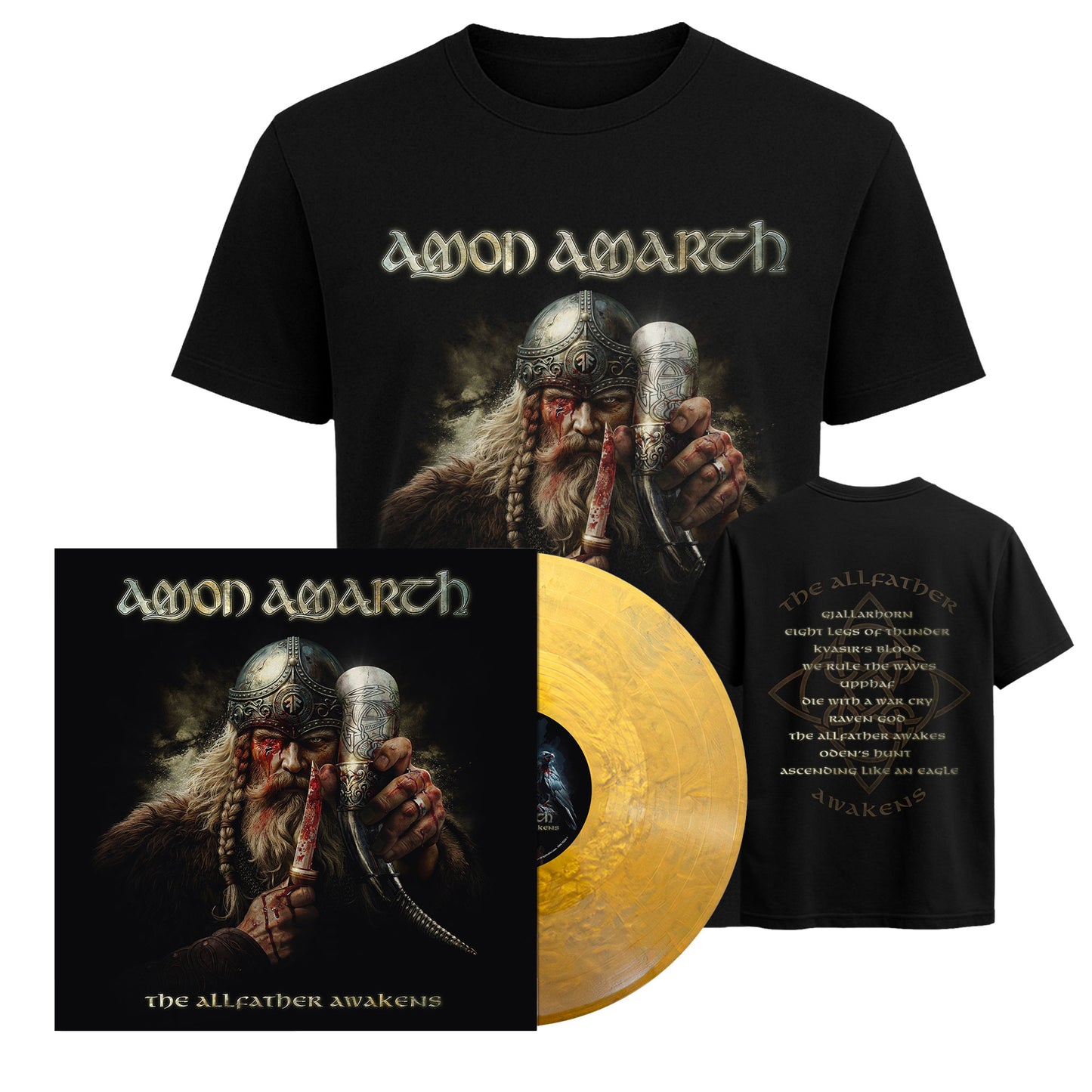 AMON AMARTH The Allfather Awakens T-Shirt & Exclusive Golden Hall Vinyl Bundle