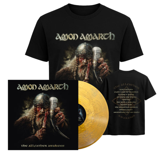 AMON AMARTH The Allfather Awakens T-Shirt & Exclusive Golden Hall Vinyl Bundle